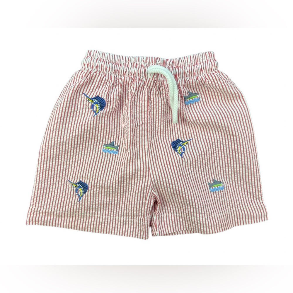 ZUCCINI KIDS Embroidered Seersucker Swim Trunks - 9M